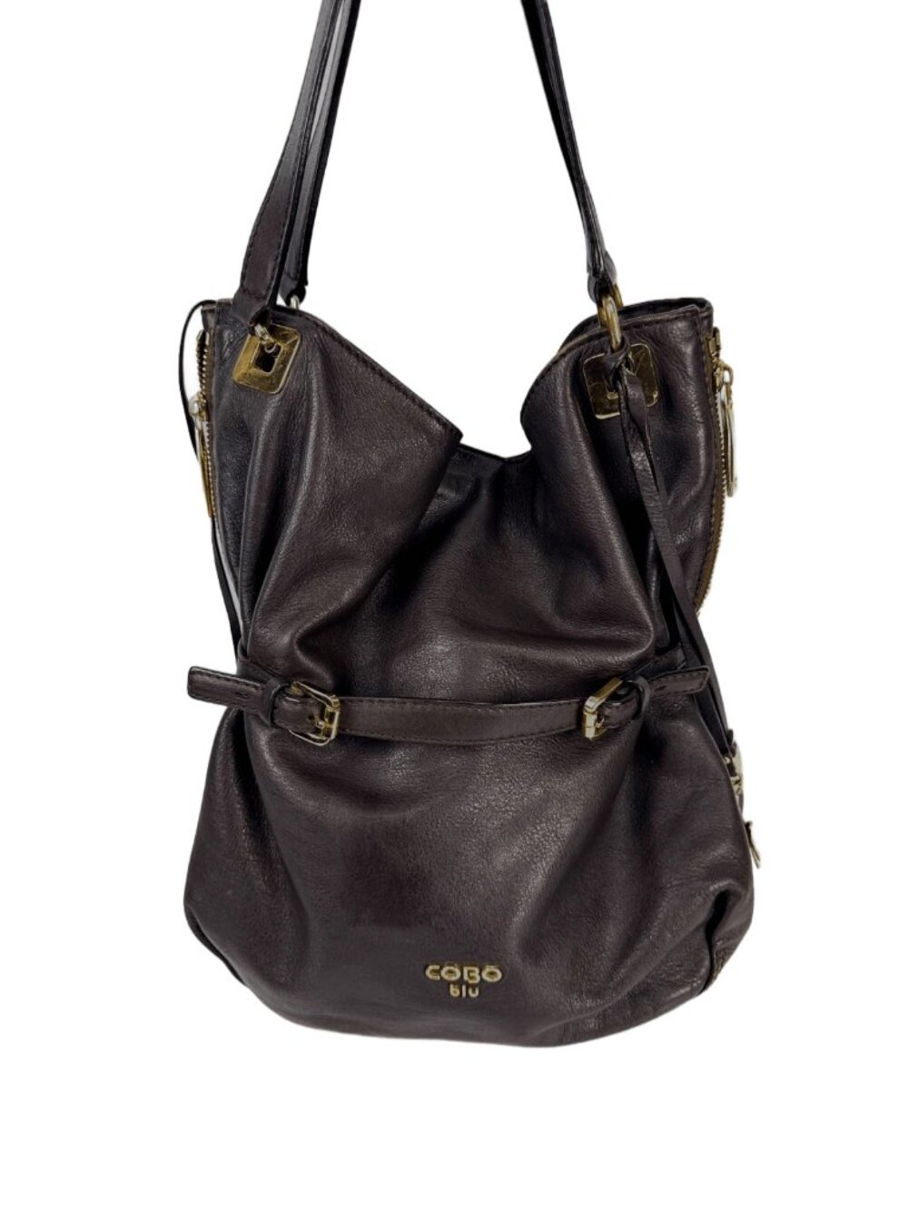 COBO BLU Italian Chocolate Brown Leather Womens Schoulder Hobo Handbag